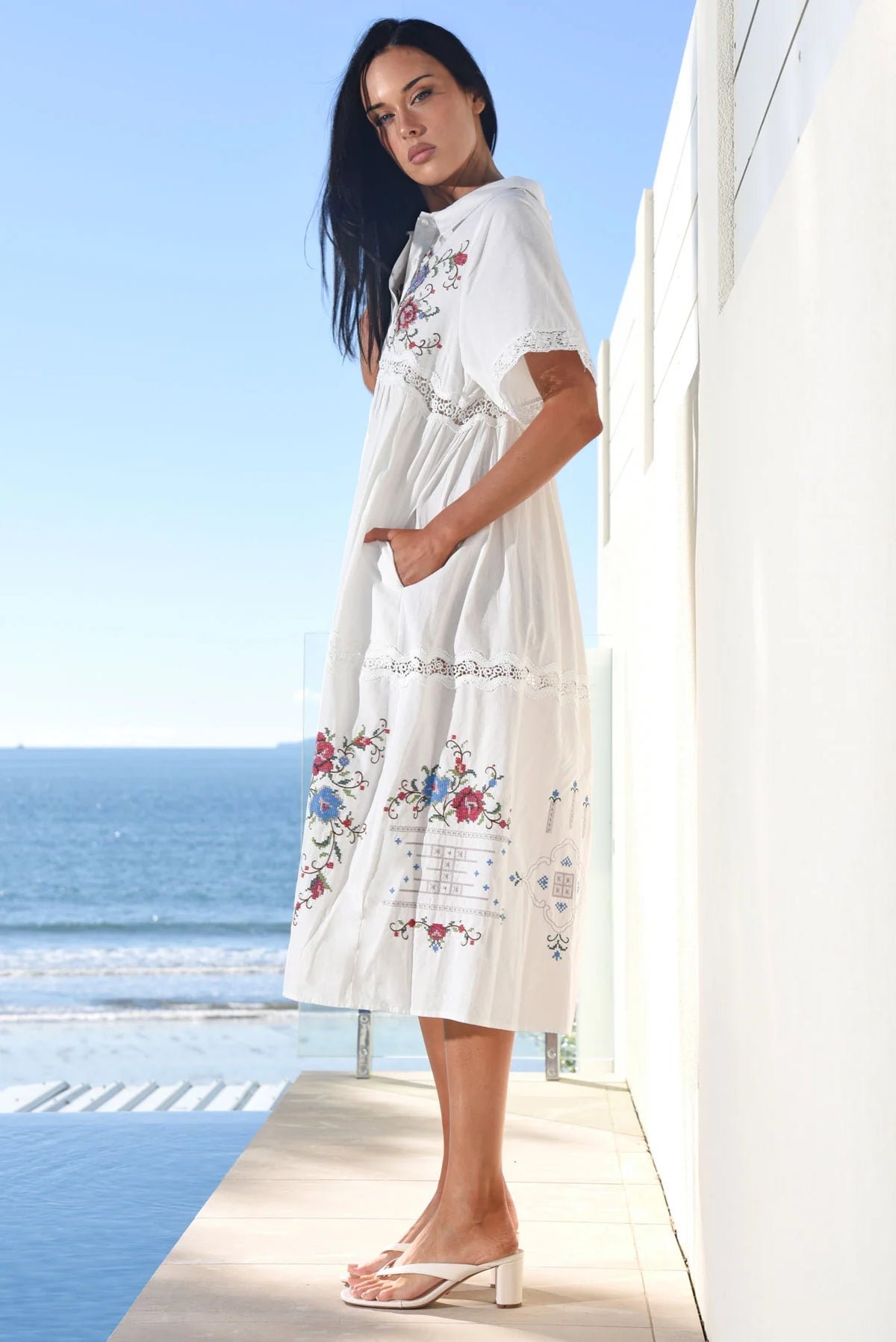 Ring a Ring a Posie Dress White