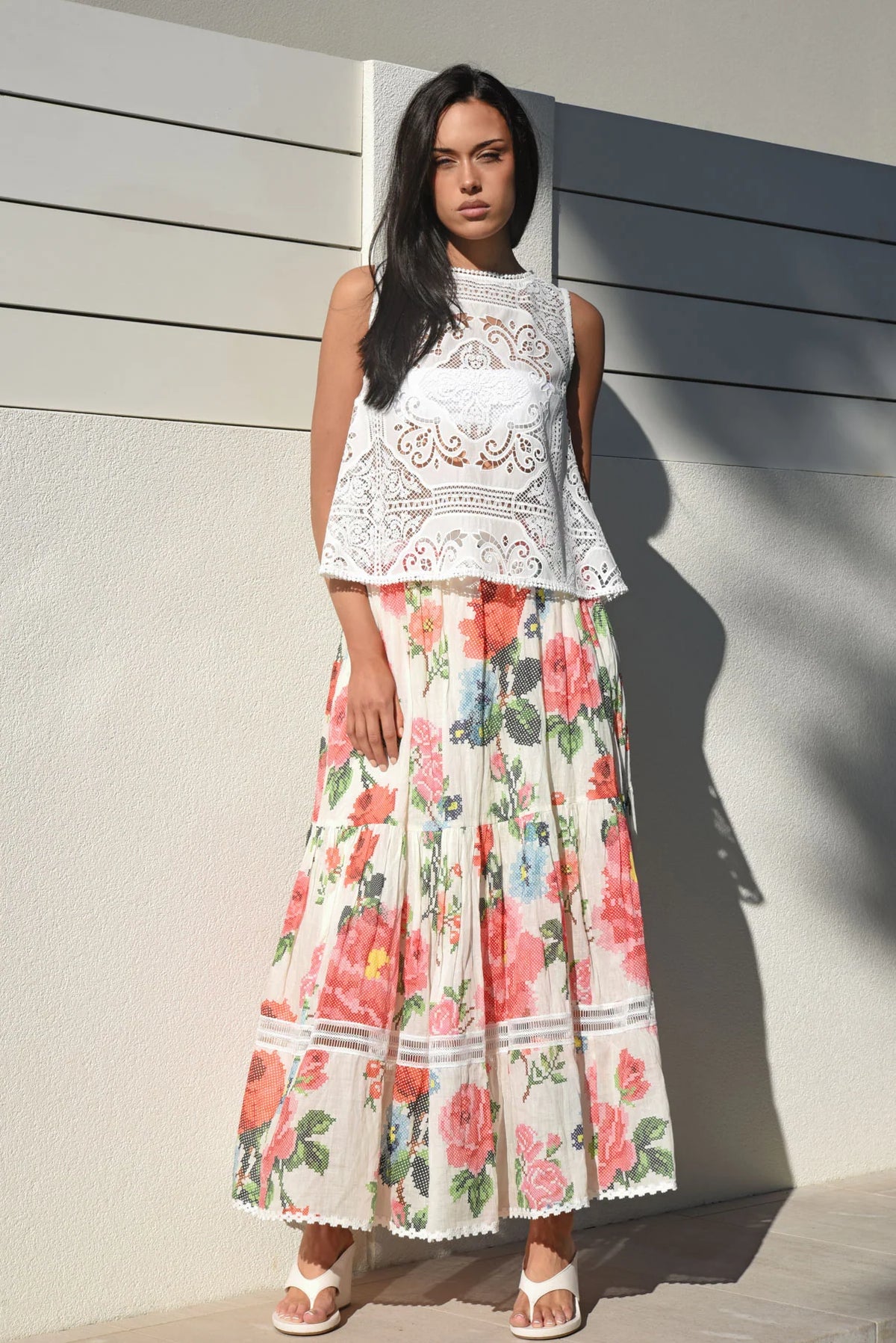Add to Basket Skirt White Floral