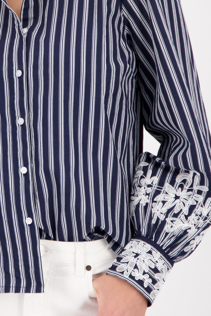 Striped Blouse with Lace Detail Navy