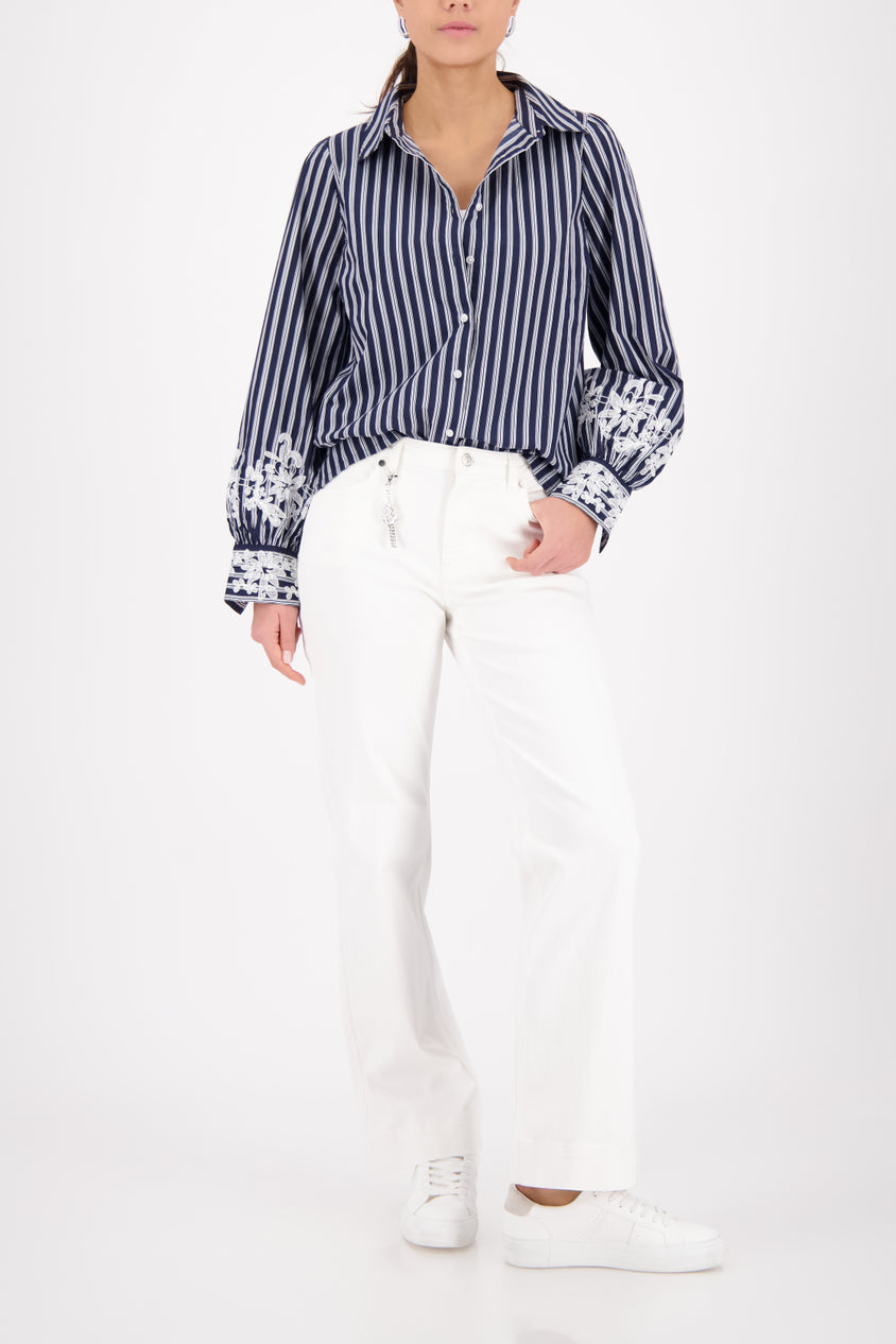 Striped Blouse with Lace Detail Navy