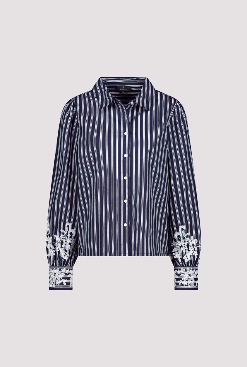 Striped Blouse with Lace Detail Navy