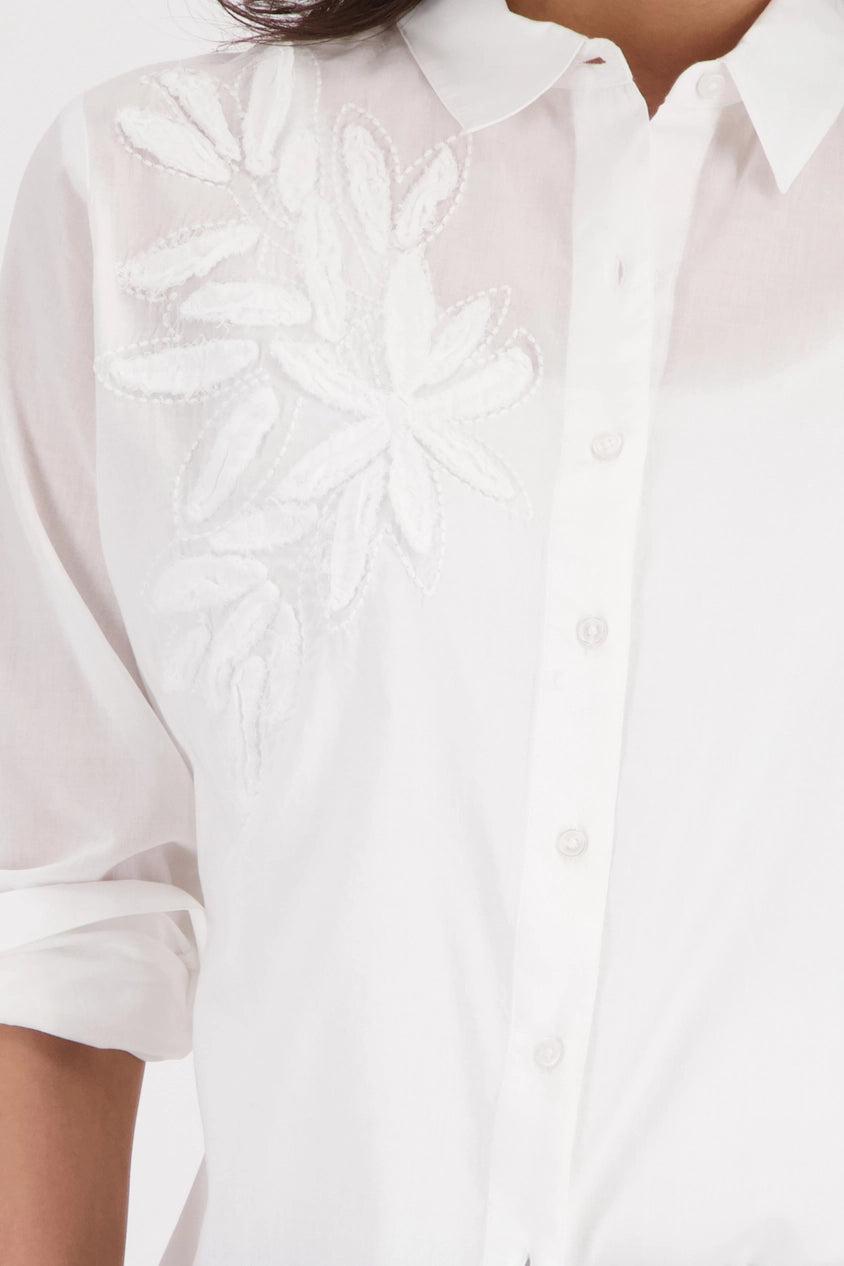 Appliqued Flower Blouse Cream