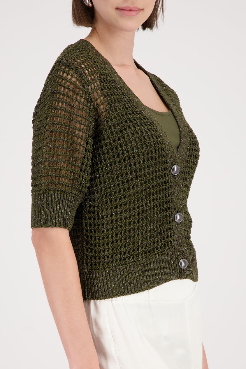 Knitted Jacket Shiny Ribbons Olive