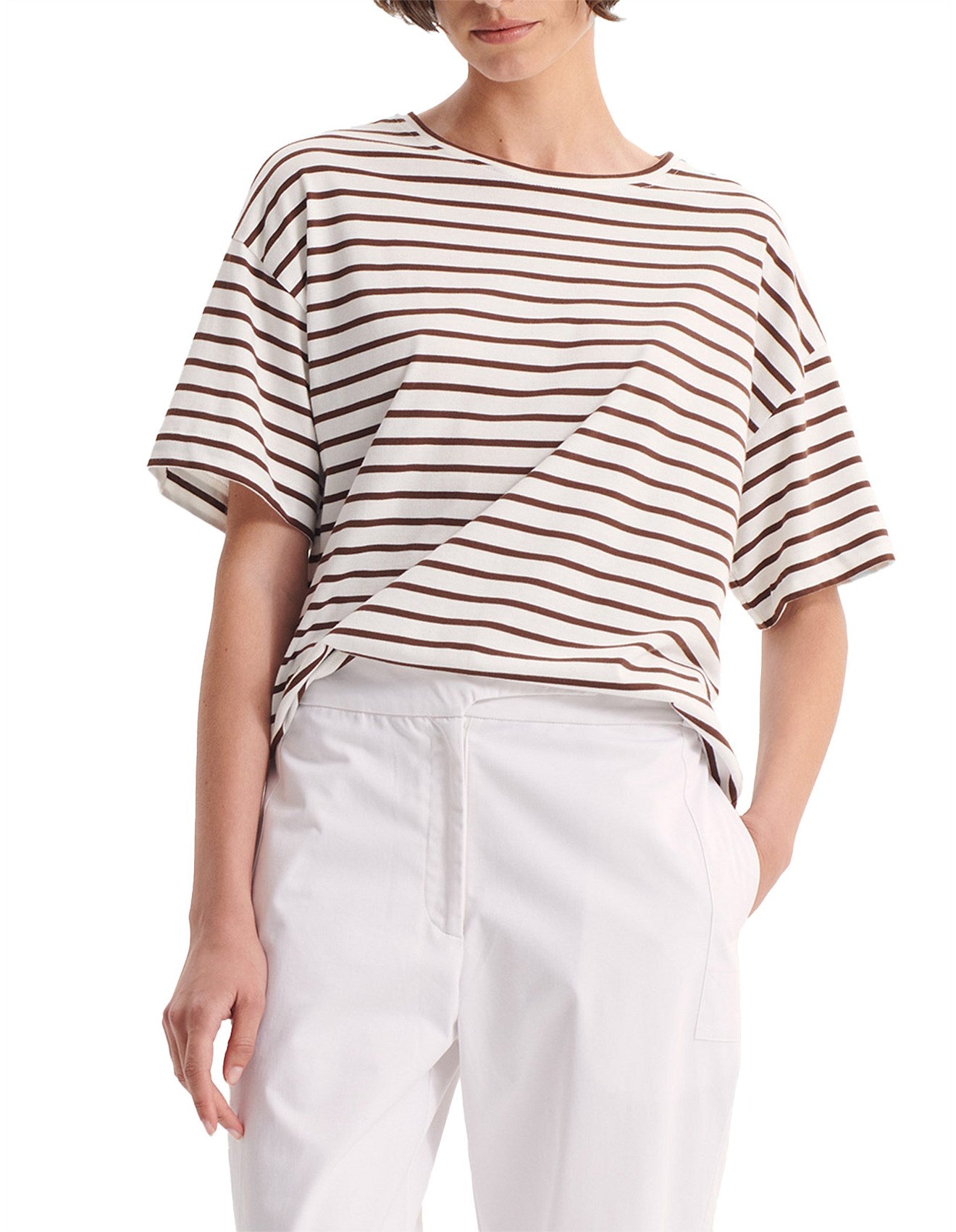 Archie Stripe Tee Mocha/White