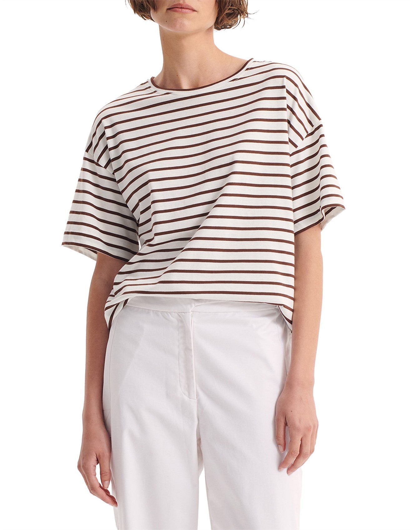 Archie Stripe Tee Mocha/White