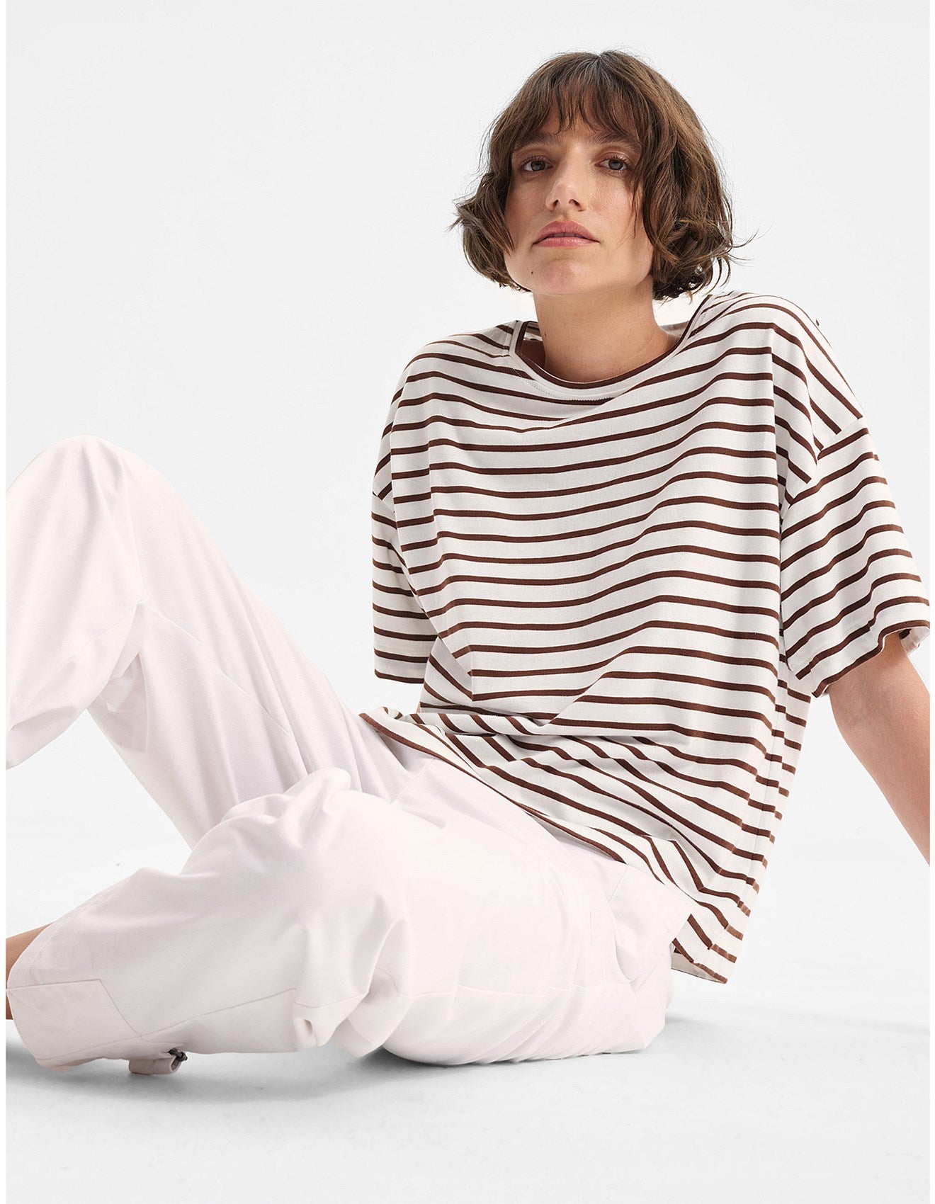 Archie Stripe Tee Mocha/White