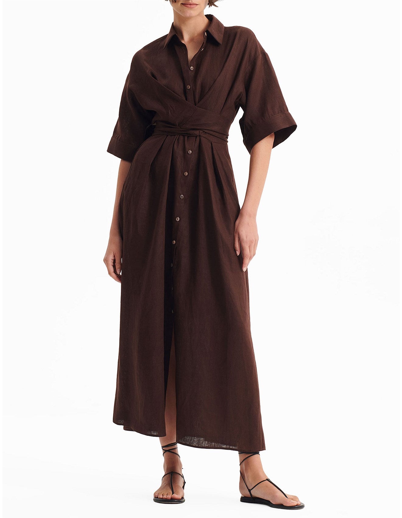 Harriet Linen Dress Chocolate