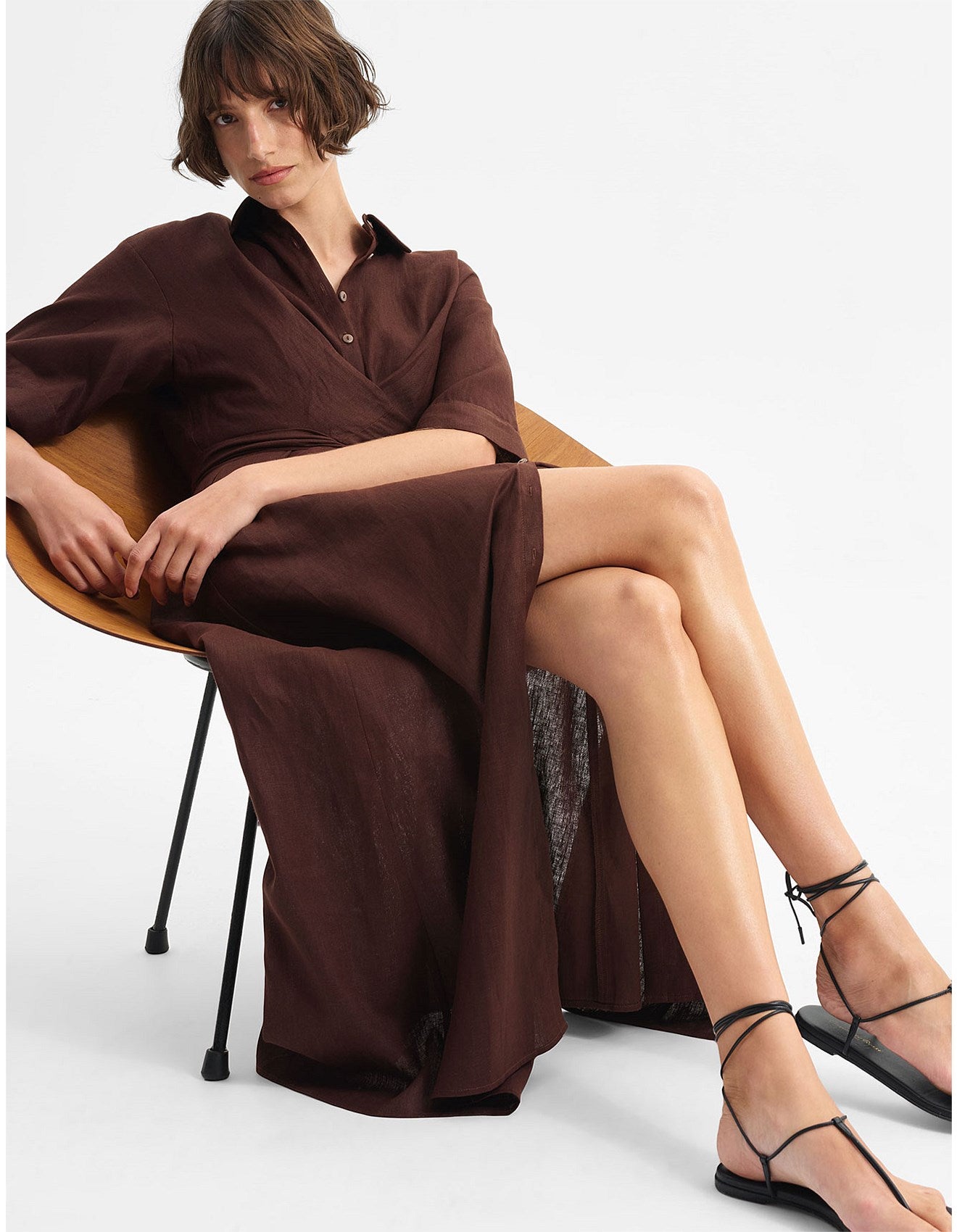 Harriet Linen Dress Chocolate