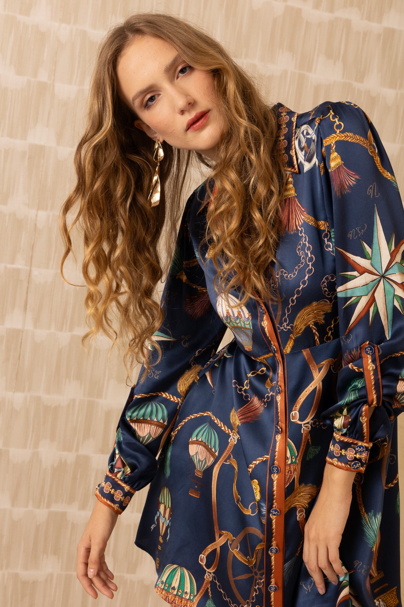 Lacey Button Down Midi Dress Navy