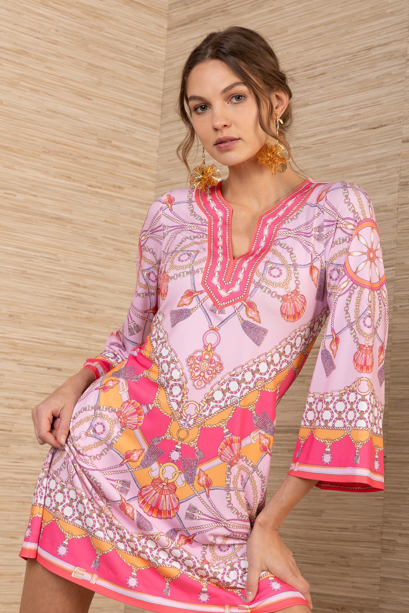 Holiday V Neck Short Dress - Pink