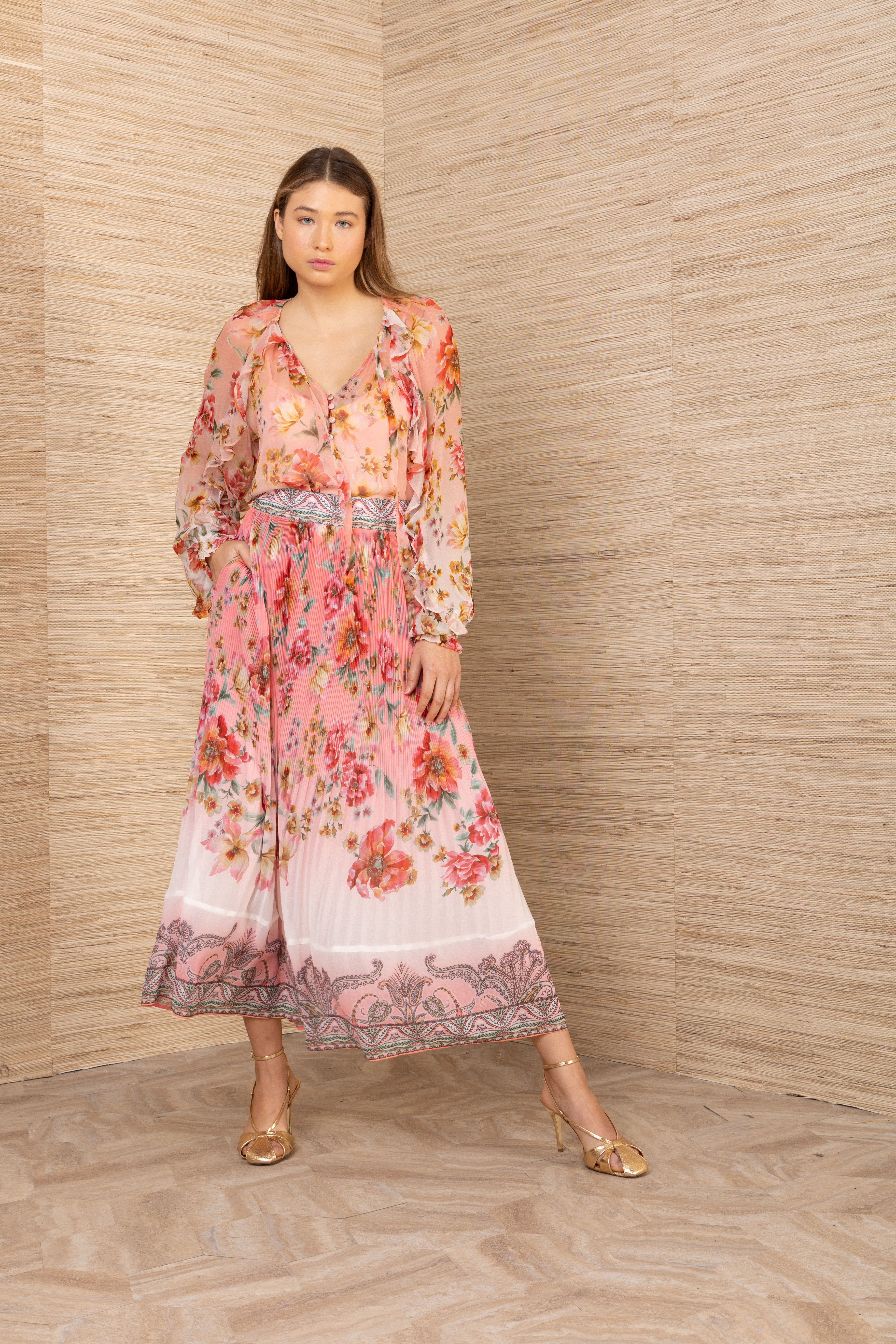 Theodosia Midi Solid Skirt Coral