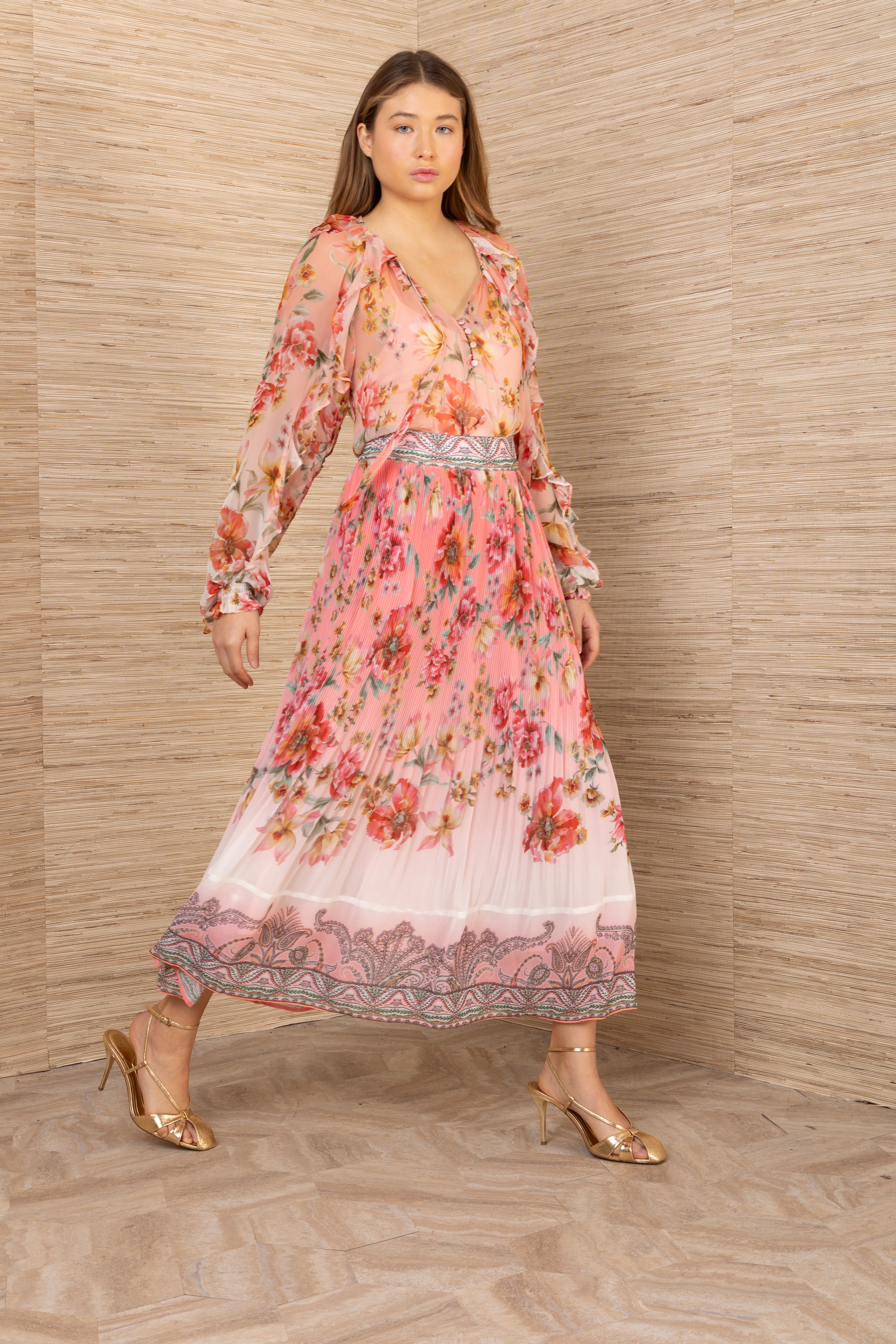 Theodosia Midi Solid Skirt Coral