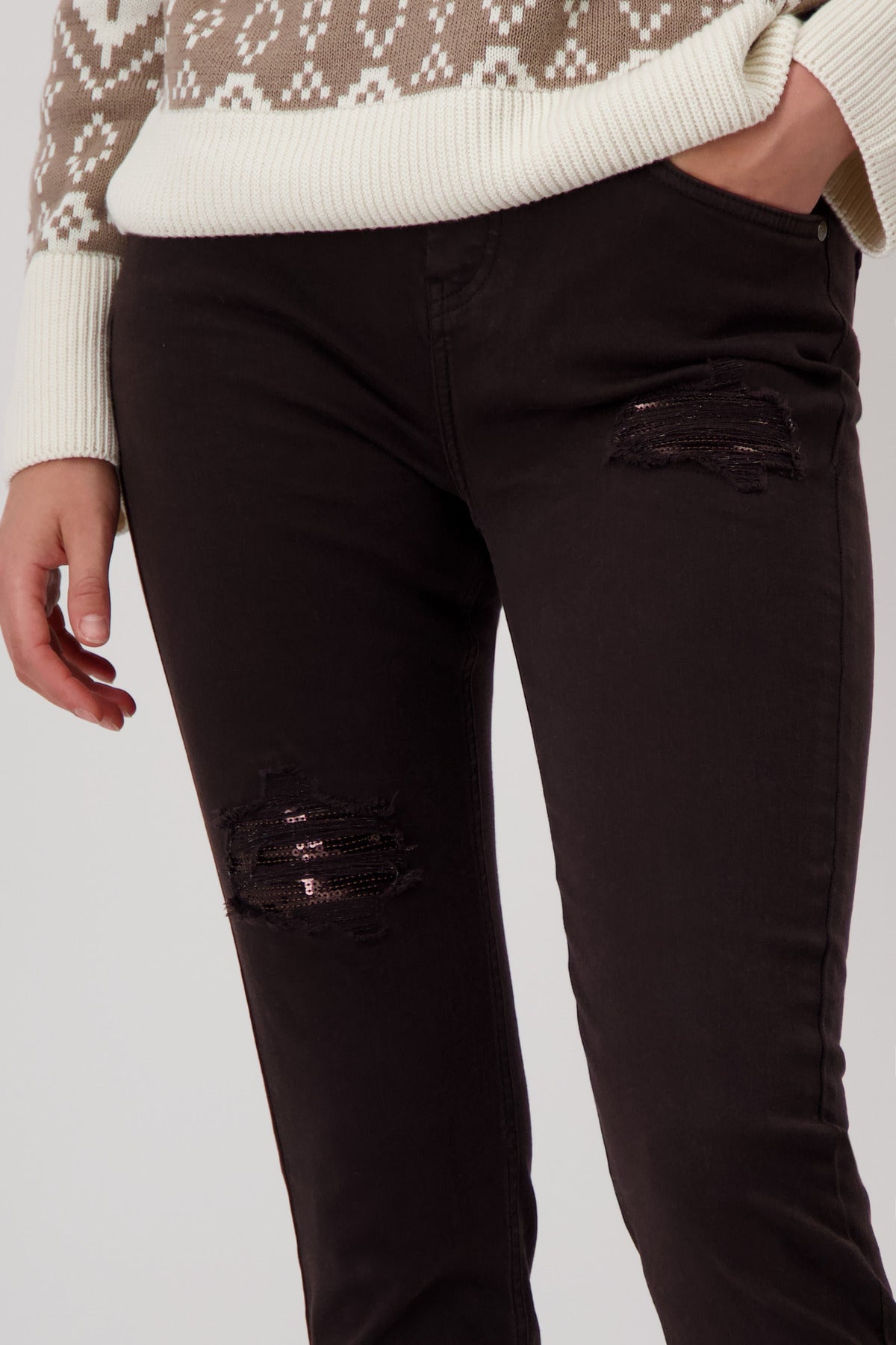 Destroyed Jeans with Sequins - Espresso