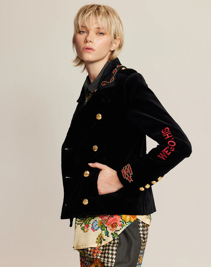 DAPHNE VELVET DBL BR JKT BLK