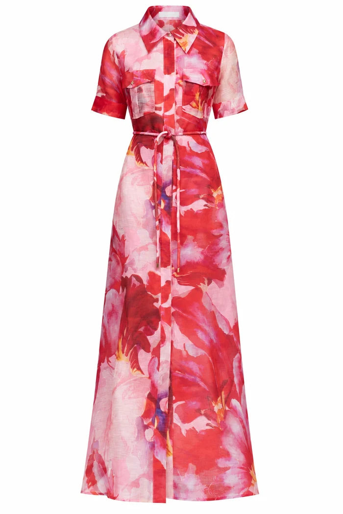 Ina Maxi Shirt Dress Pink Red Floral