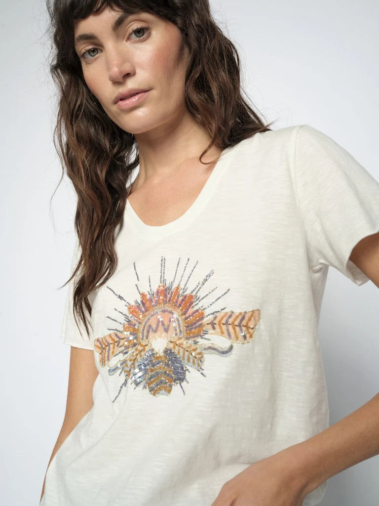 Tonia SS Glam Tee Ecru