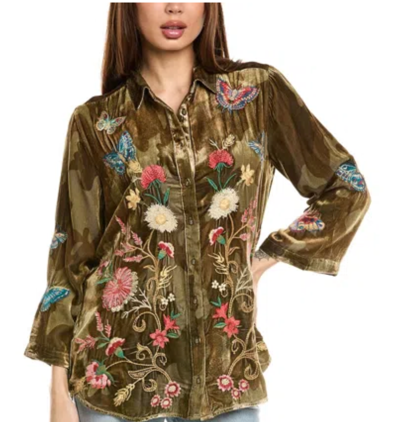 Velvet kimono sleeve shirt