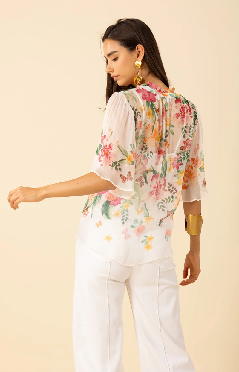 Noemi Crinkle Chiffon Top Ivory