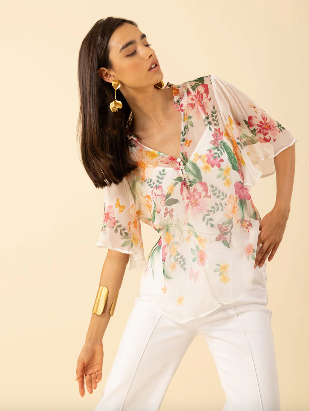 Noemi Crinkle Chiffon Top Ivory