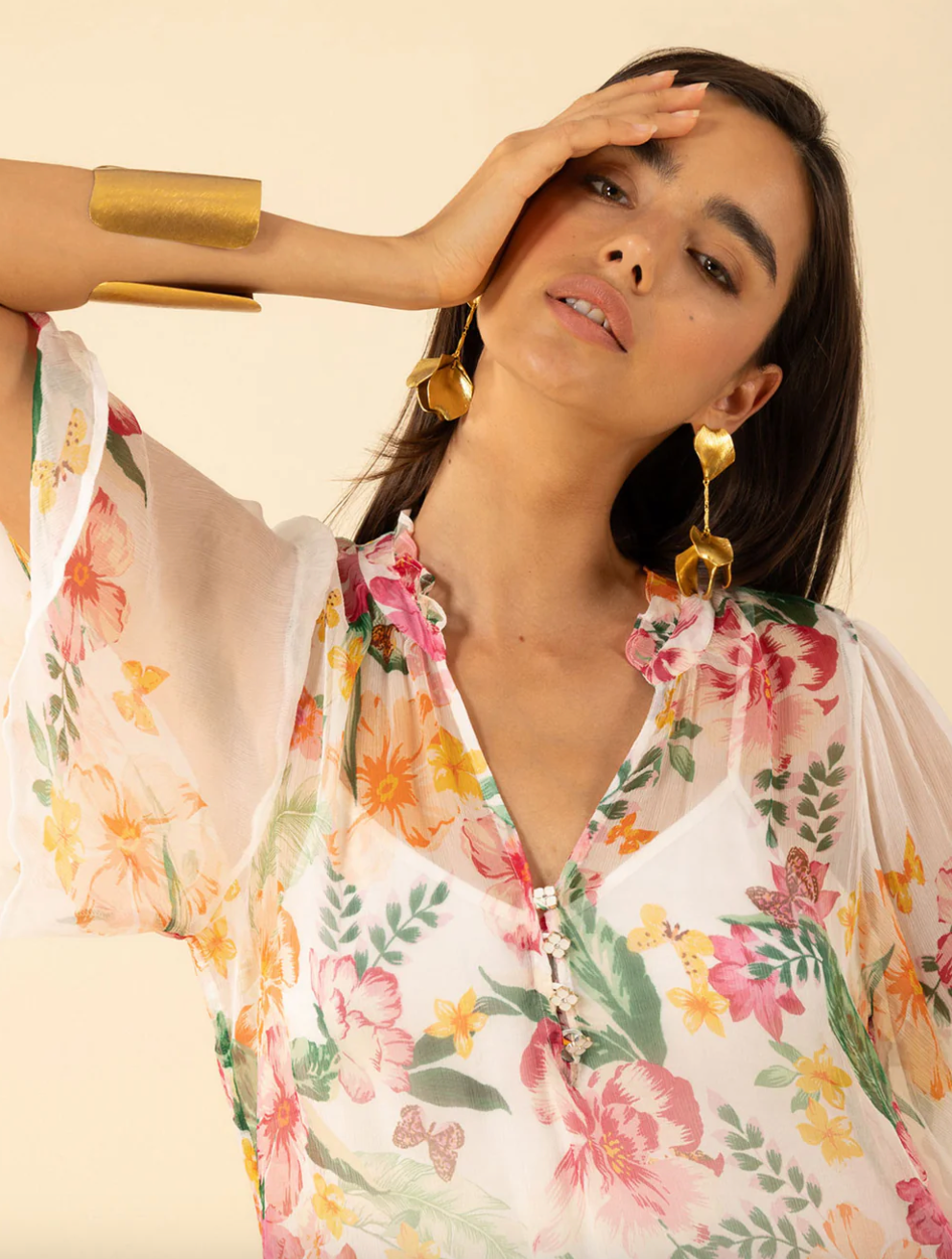 Noemi Crinkle Chiffon Top Ivory