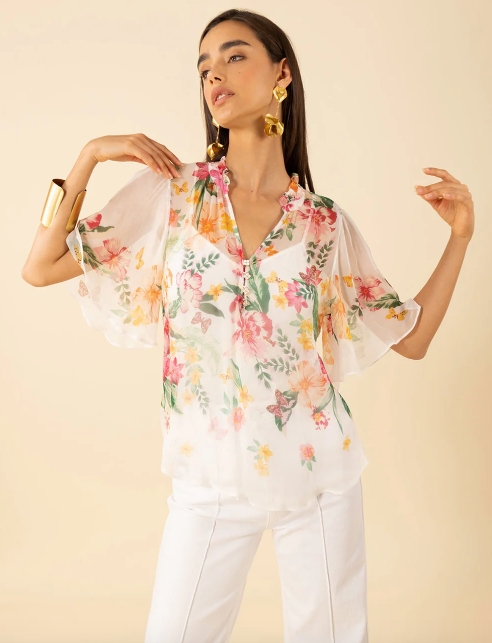 Noemi Crinkle Chiffon Top Ivory