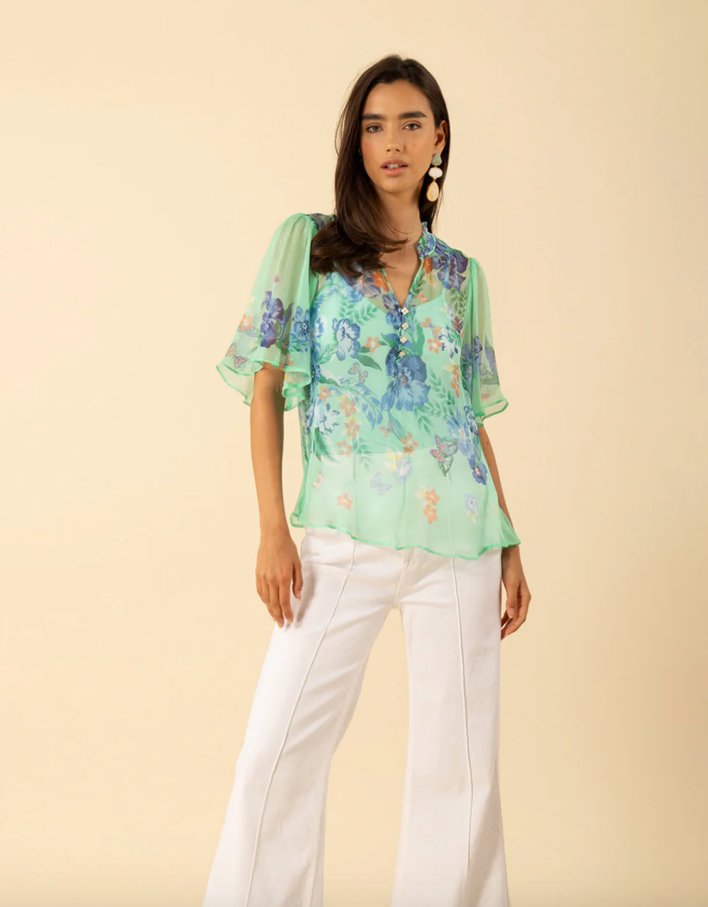 Noemi Crinkle Chiffon Top Mint Geen -