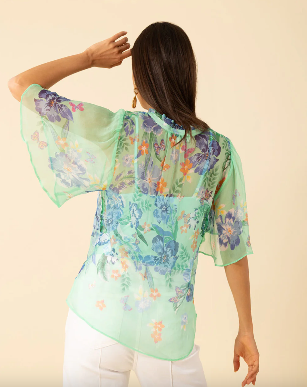 Noemi Crinkle Chiffon Top Mint Geen -