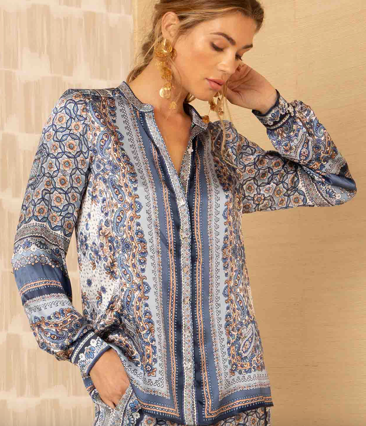Royal Long Sleeve Button Down Top Blue