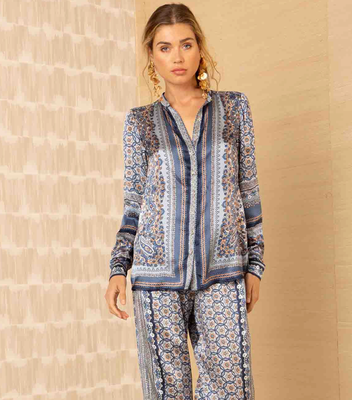 Royal Long Sleeve Button Down Top Blue
