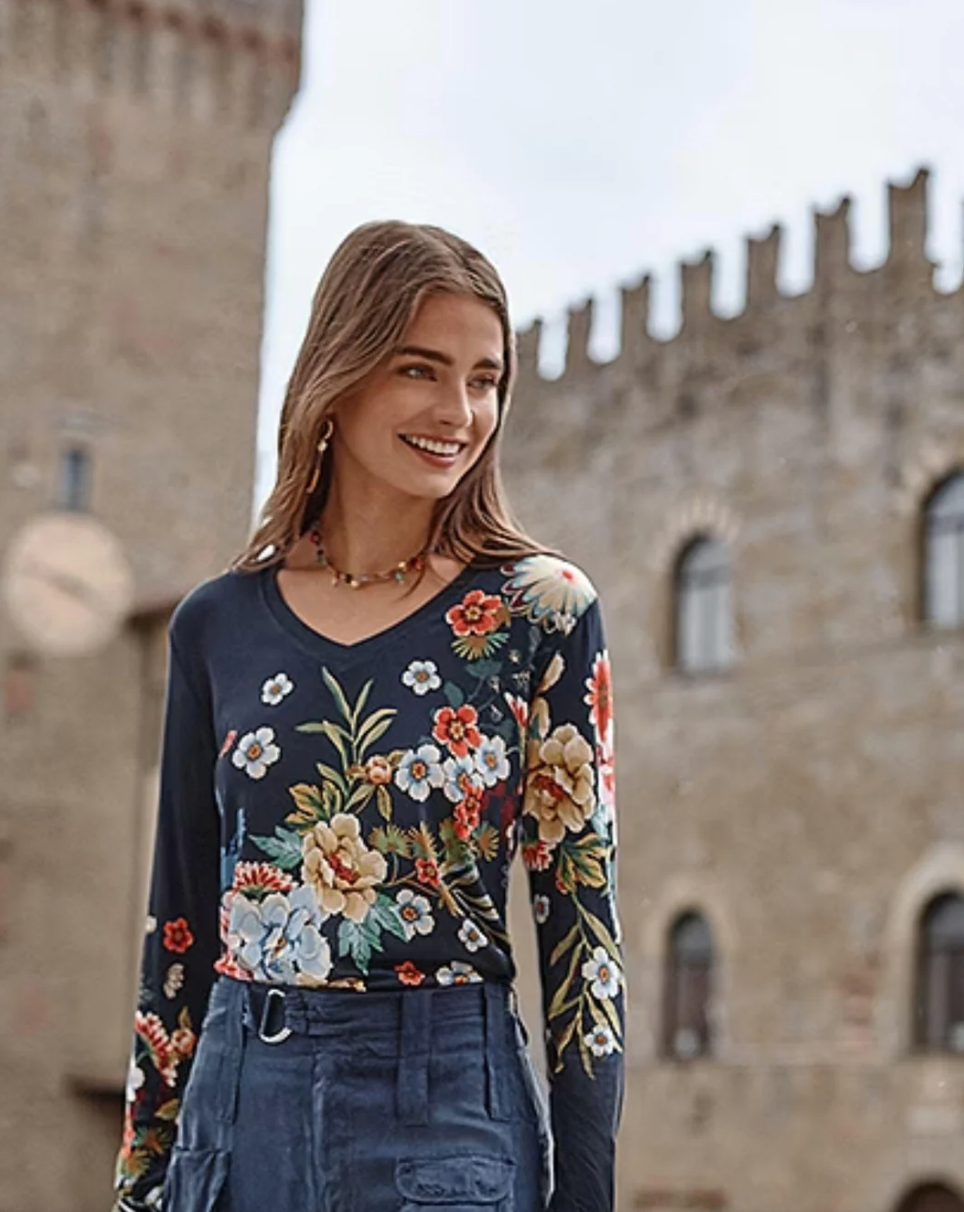 The Janie Long Sleeve V Neck T - Advestia