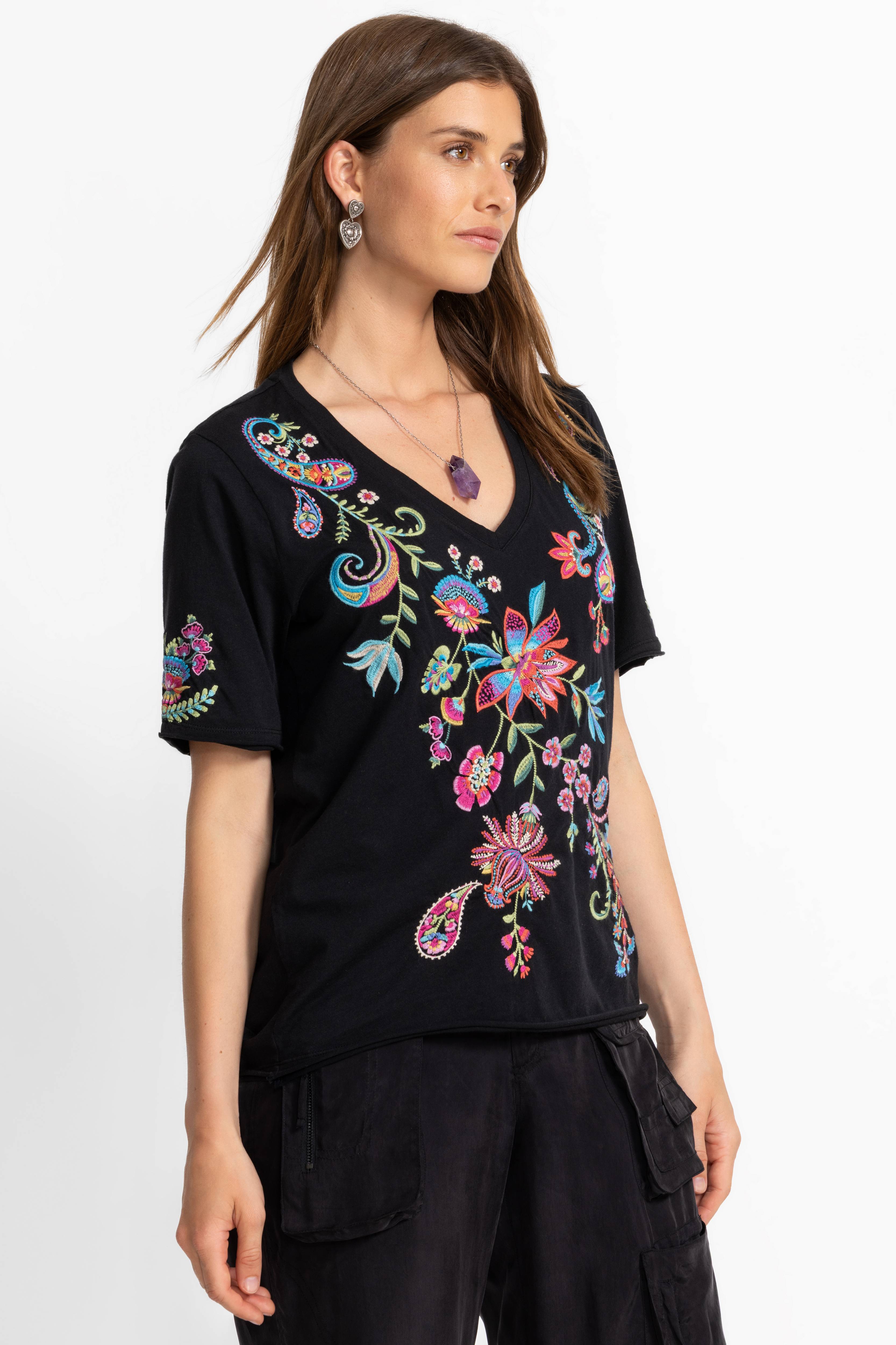 Raw Hem V Neck Tee Karime