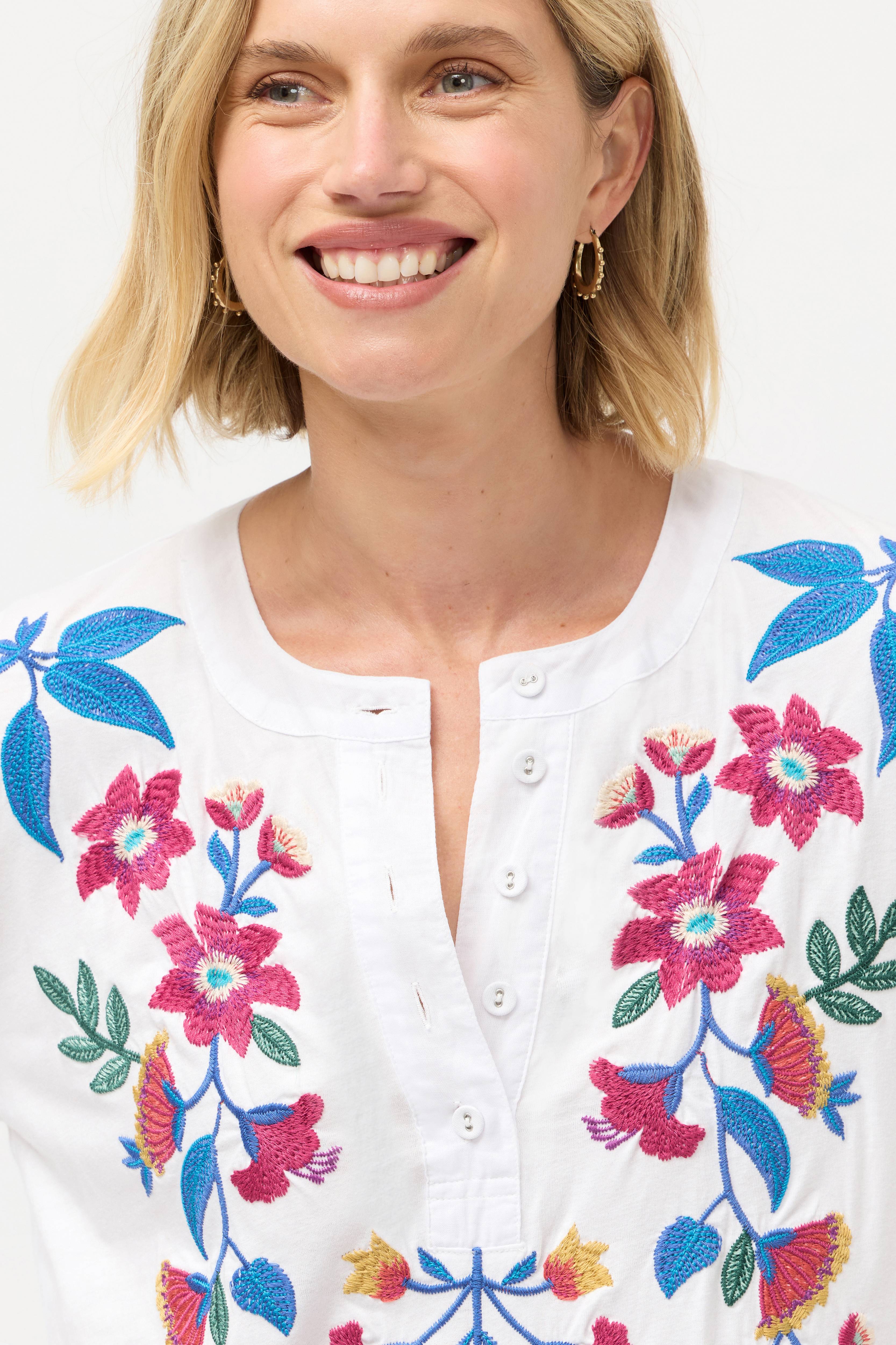 Mixed Media Henley T-Shirt - Elizabeth