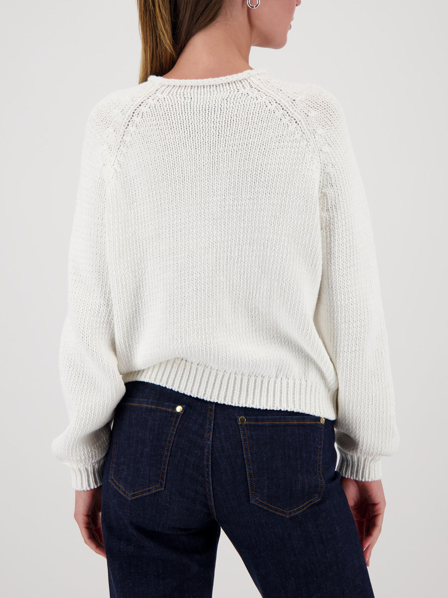 Ribbon Sweater with Emblem White