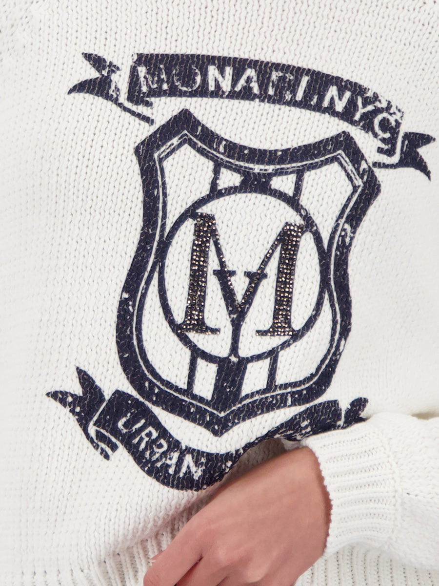 Ribbon Sweater with Emblem White