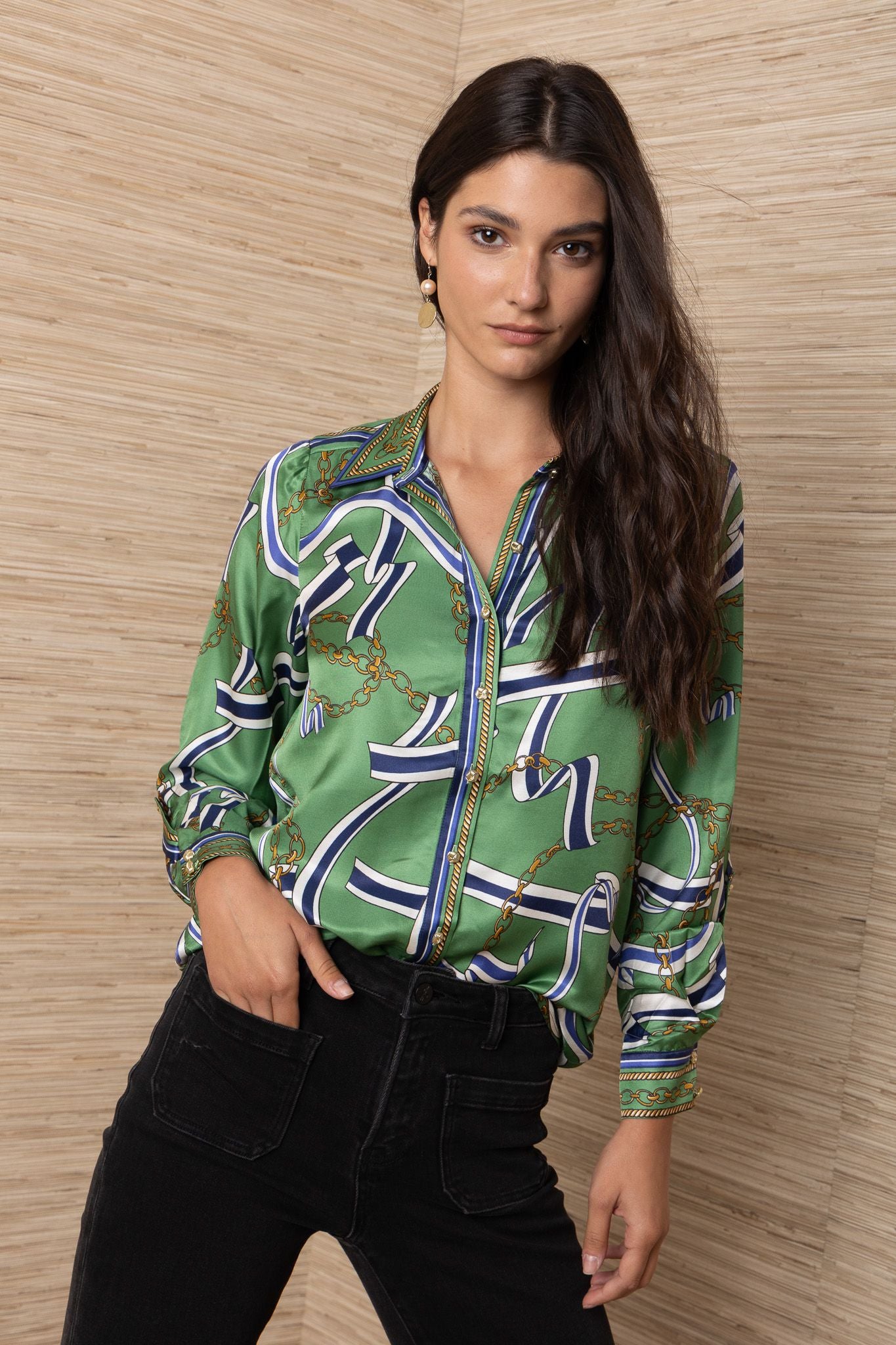Wilhelmina Long Sleeve Button Up Top