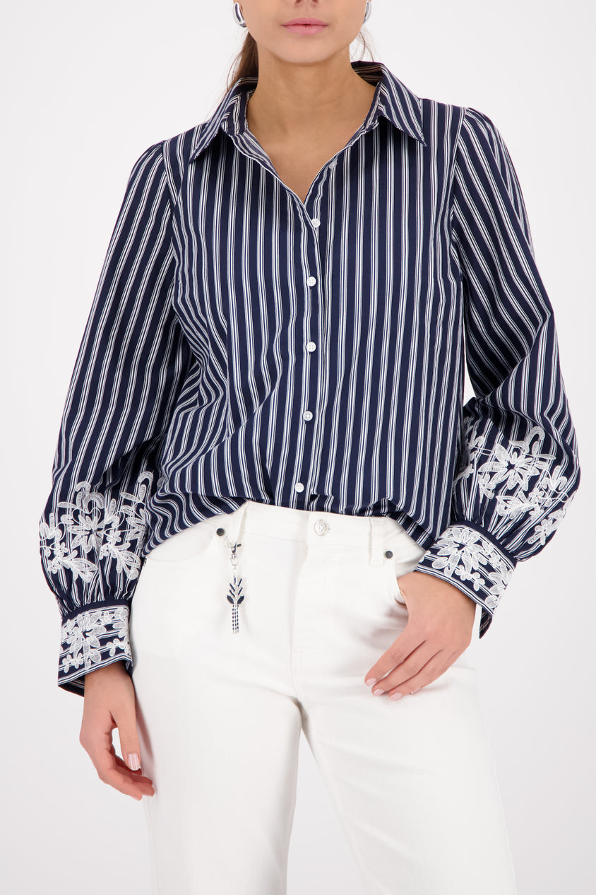 Striped Blouse with Lace Detail Navy