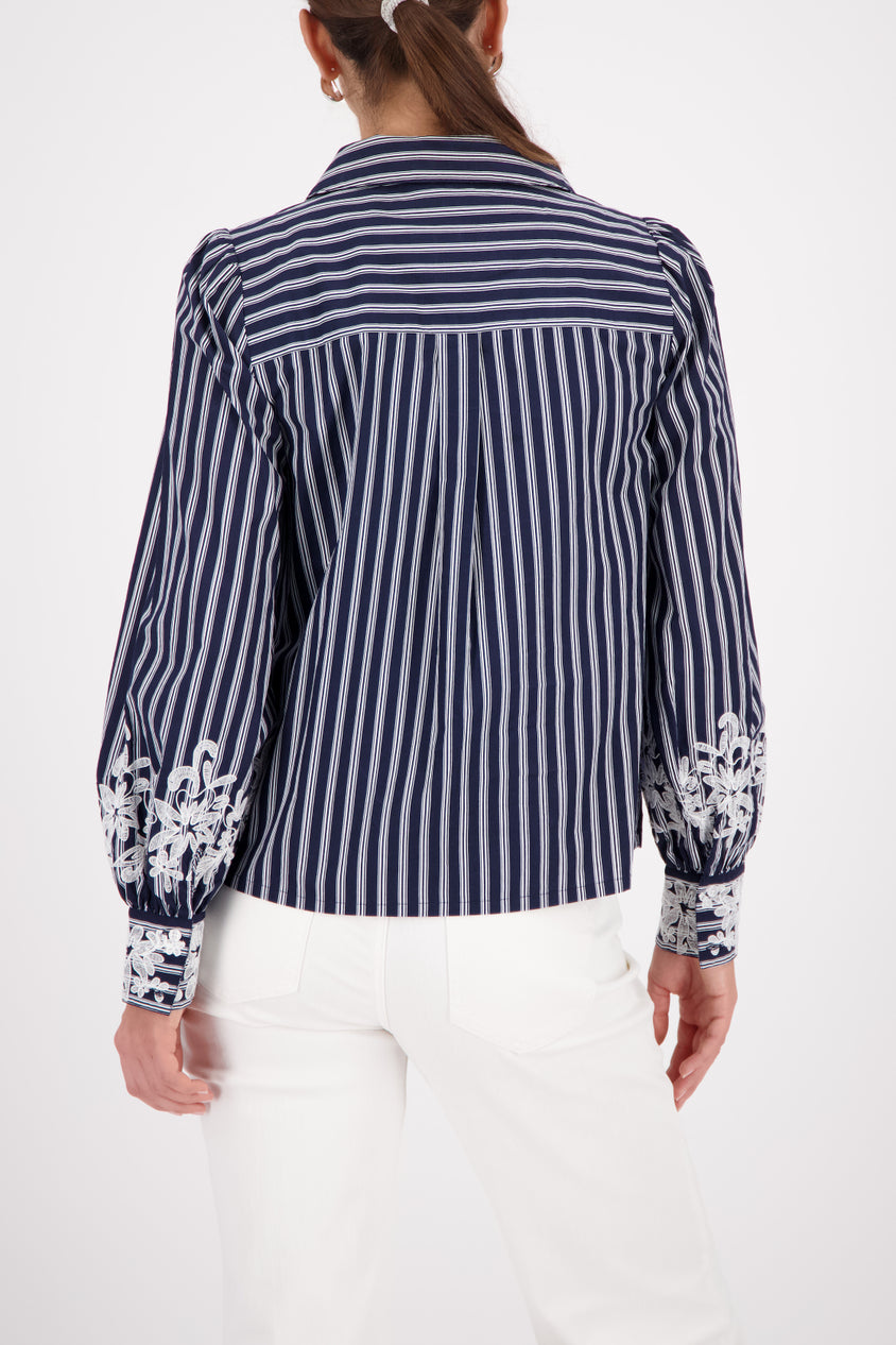 Striped Blouse with Lace Detail Navy