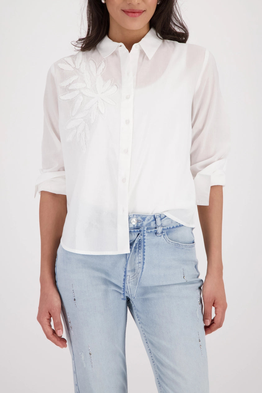 Appliqued Flower Blouse Cream