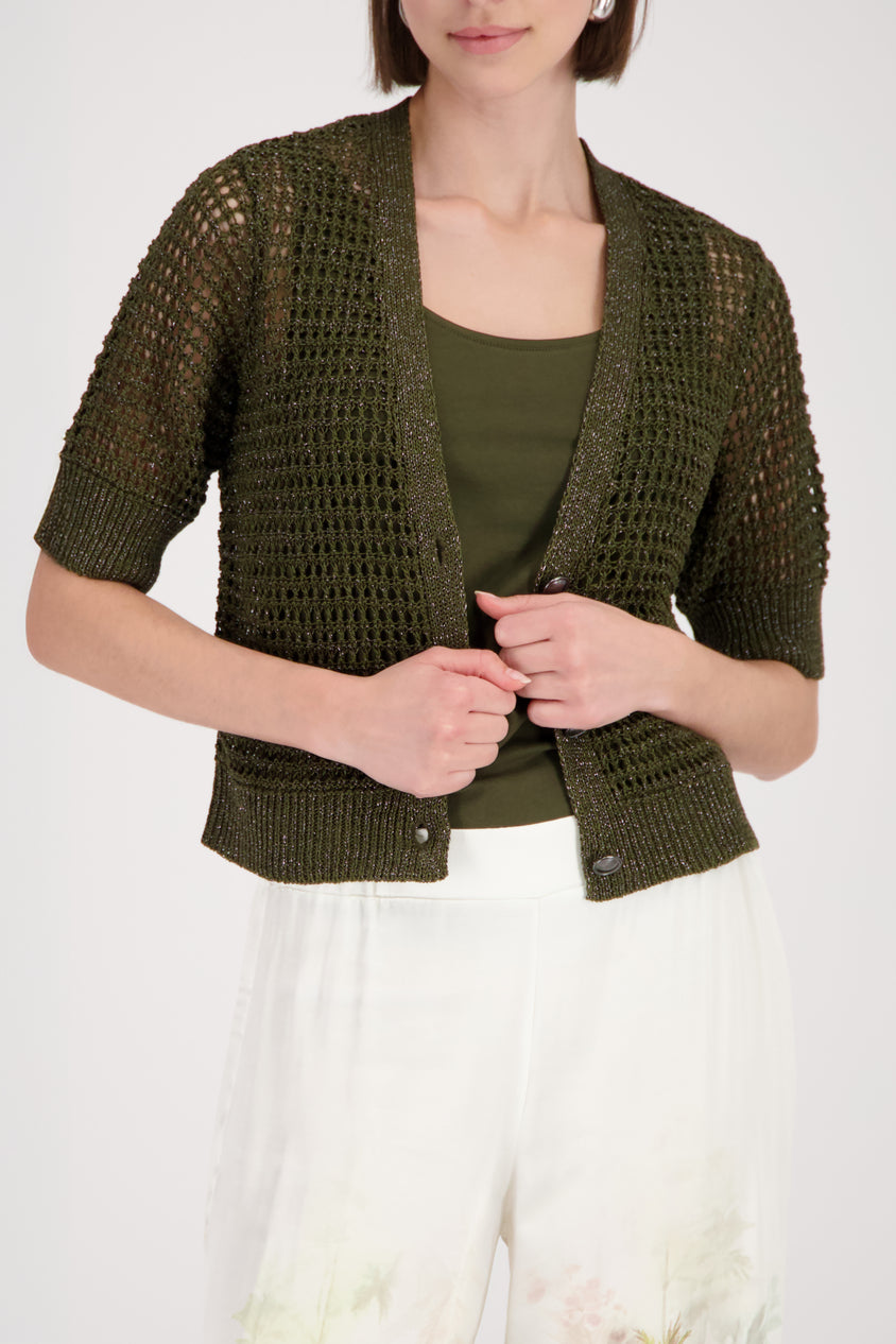 Knitted Jacket Shiny Ribbons Olive