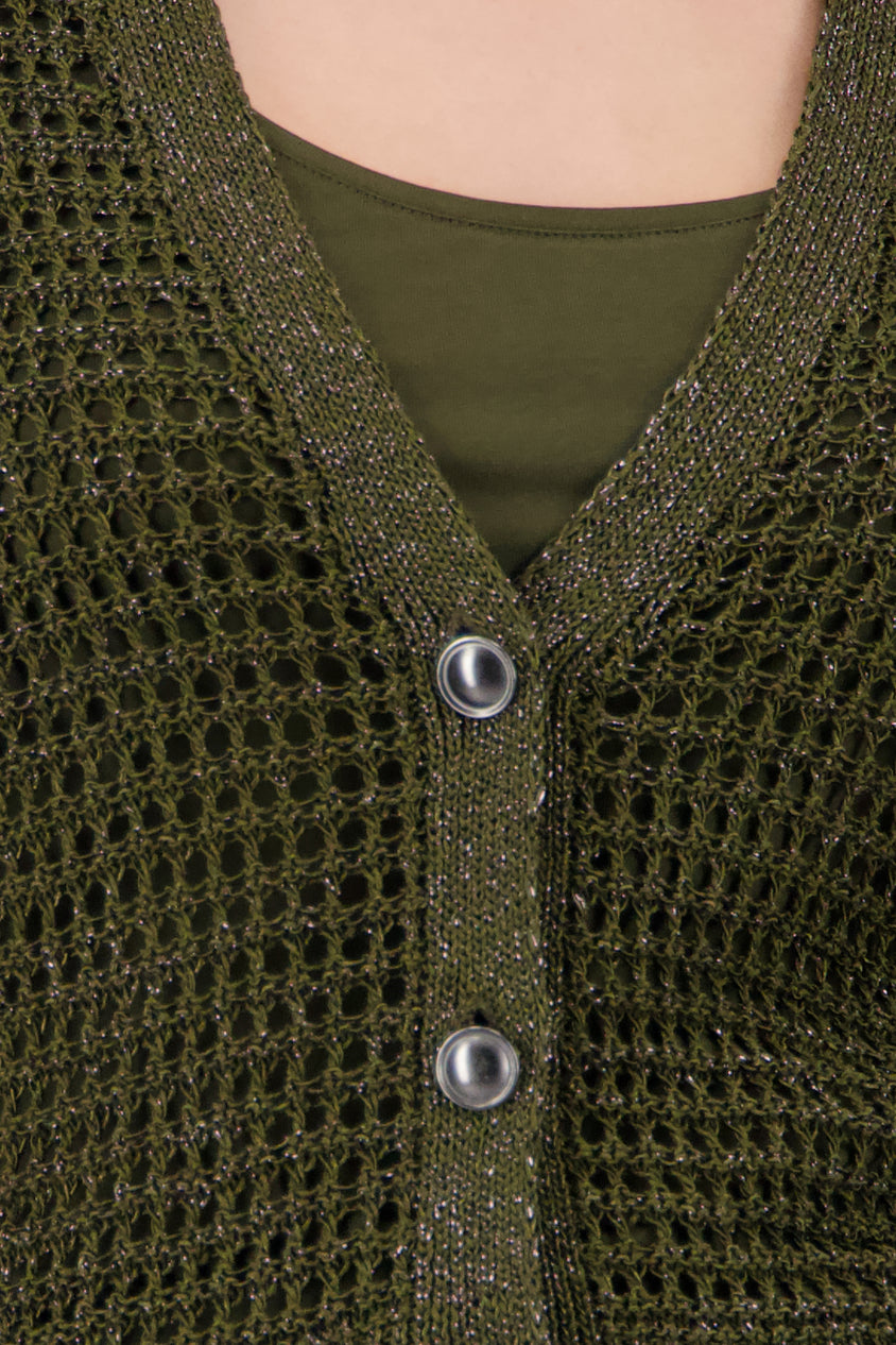 Knitted Jacket Shiny Ribbons Olive