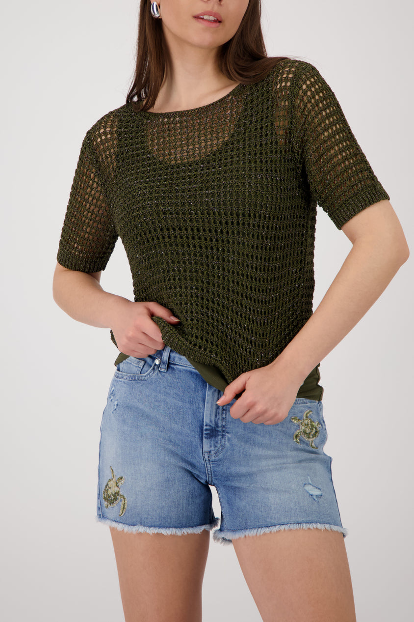 Shiny Ribbon Sweater Olive