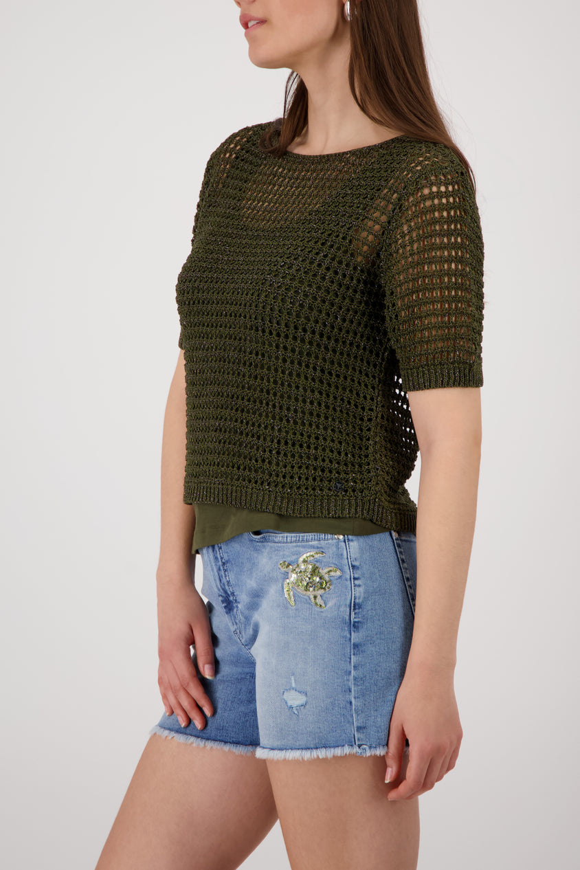 Shiny Ribbon Sweater Olive