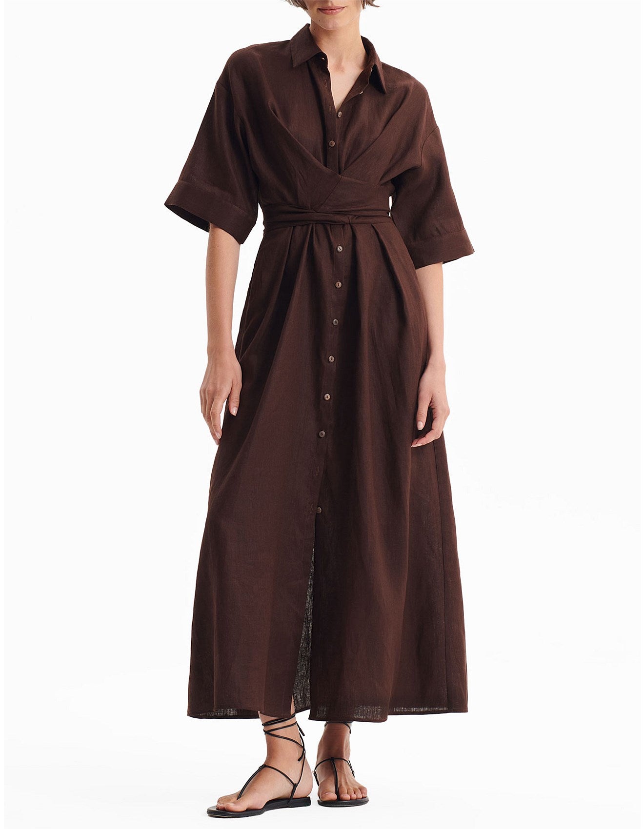 Harriet Linen Dress Chocolate
