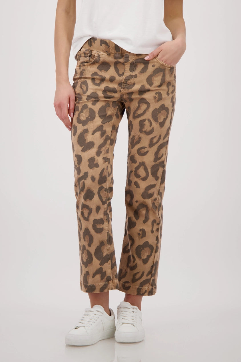 All-Over Leopard Print Pants Brown