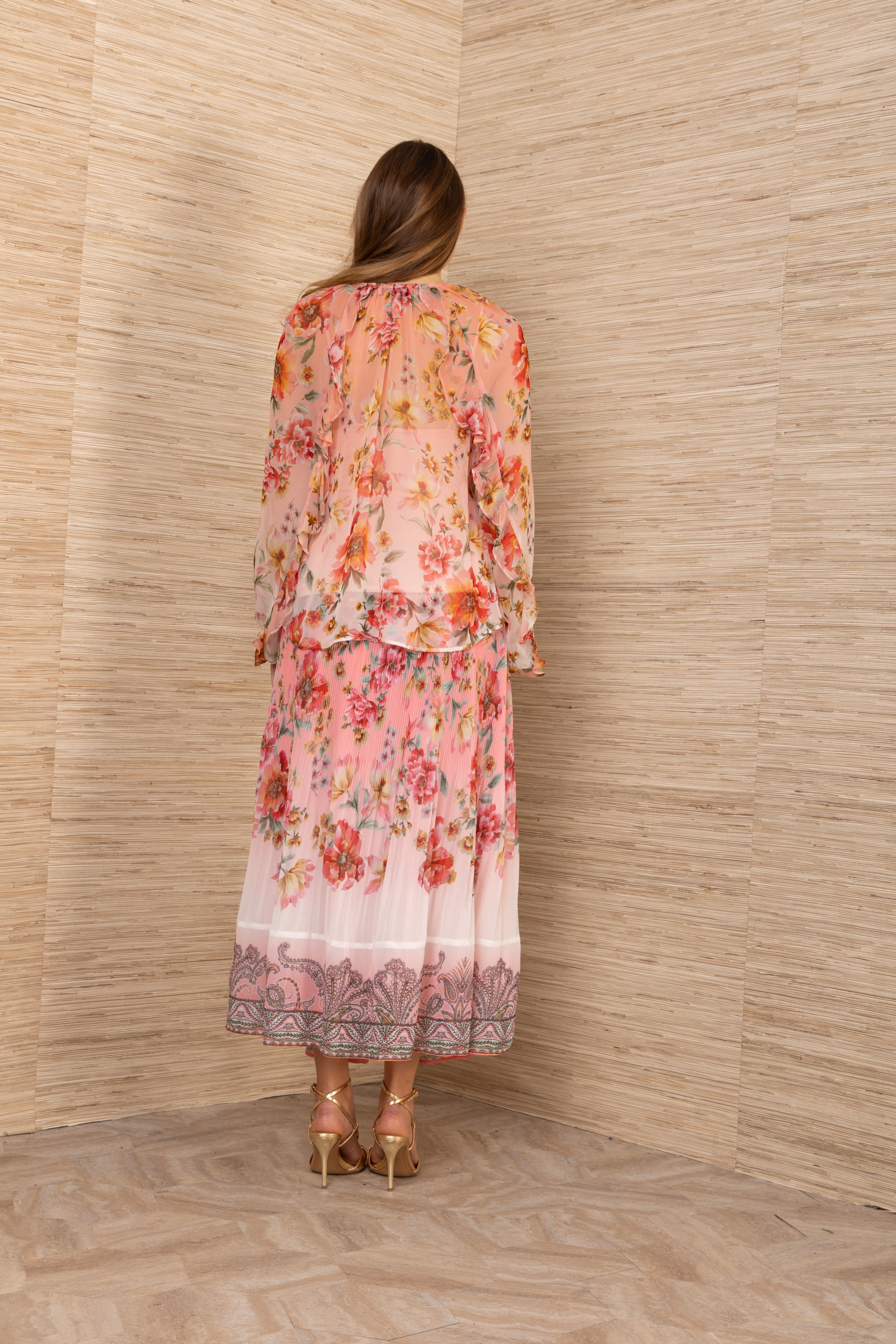 Rin Long Sleeve Ruffle Top Coral
