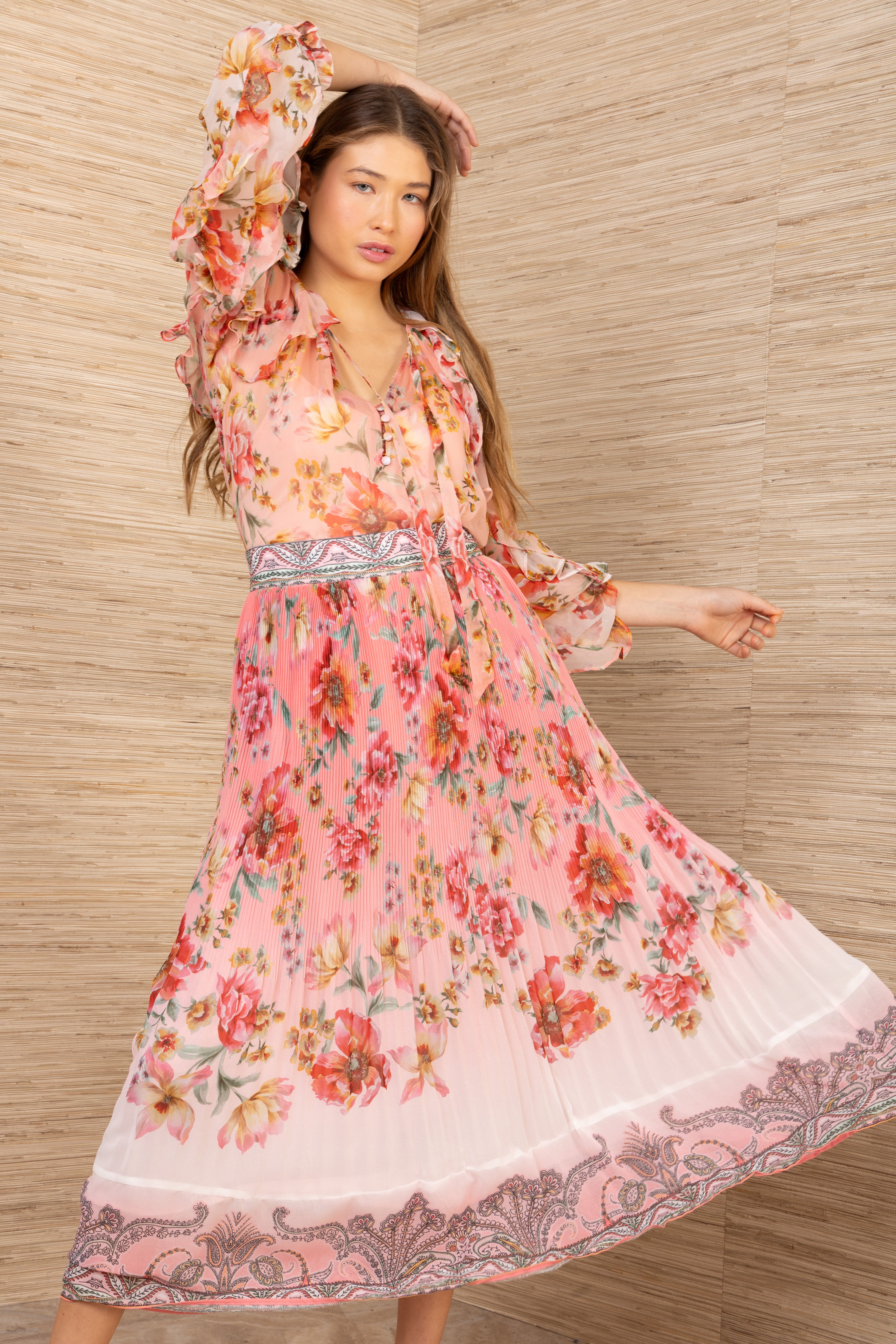 Theodosia Midi Solid Skirt Coral 62DW420A