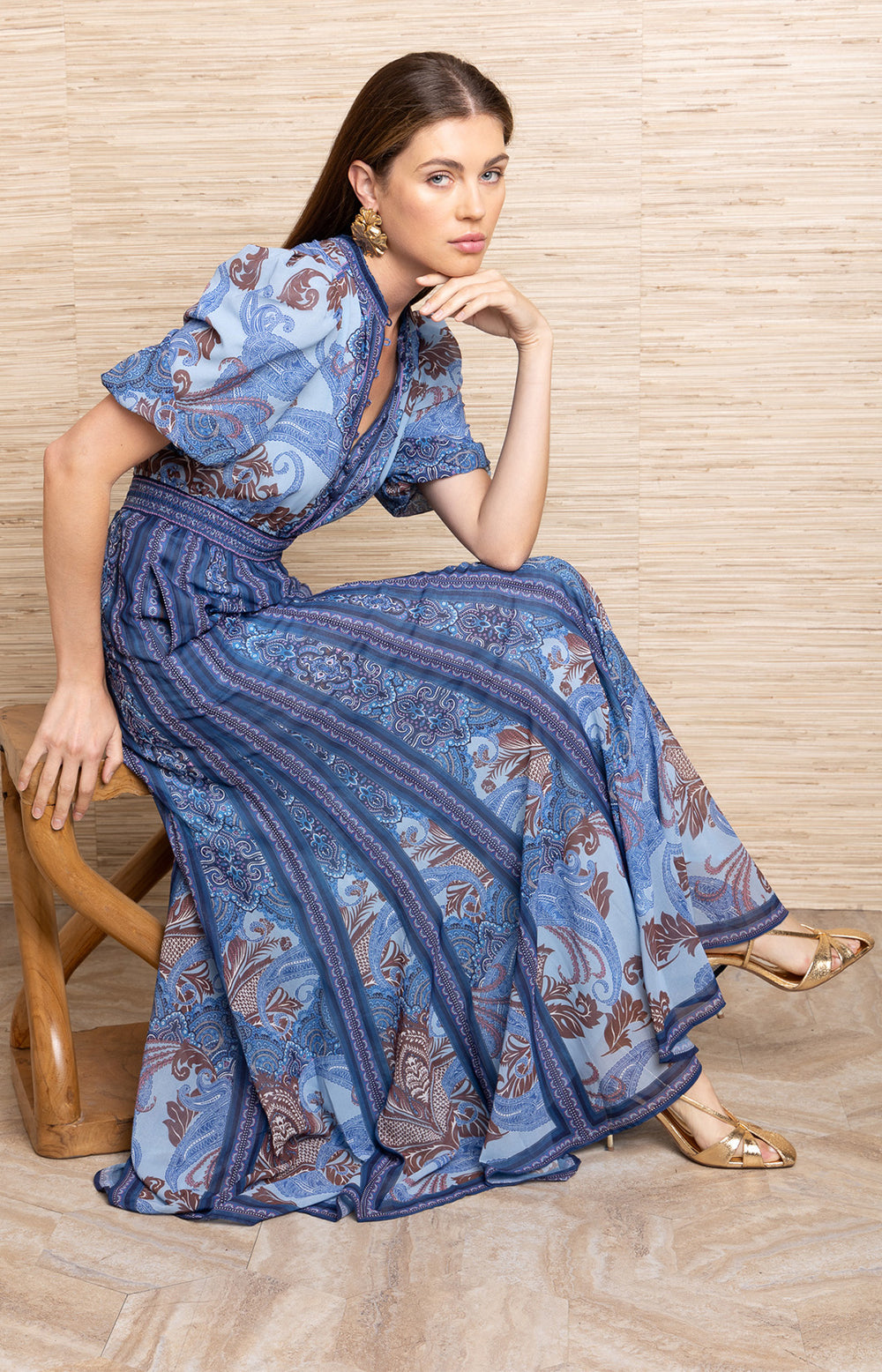 Liliosa Short Sleeve Long Dress Blue