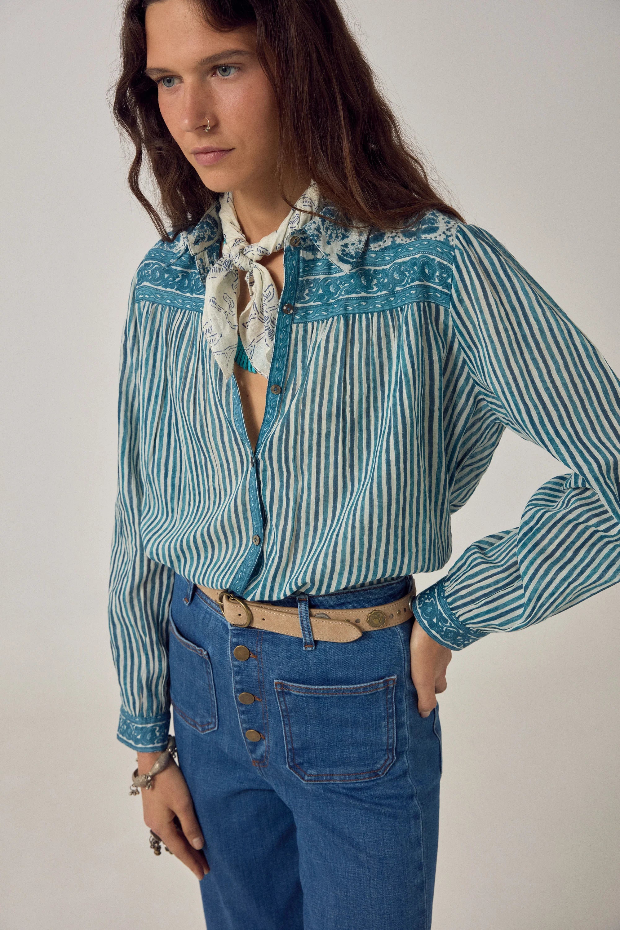 Maria Shirt Mediterranean Stripes Blue Ink