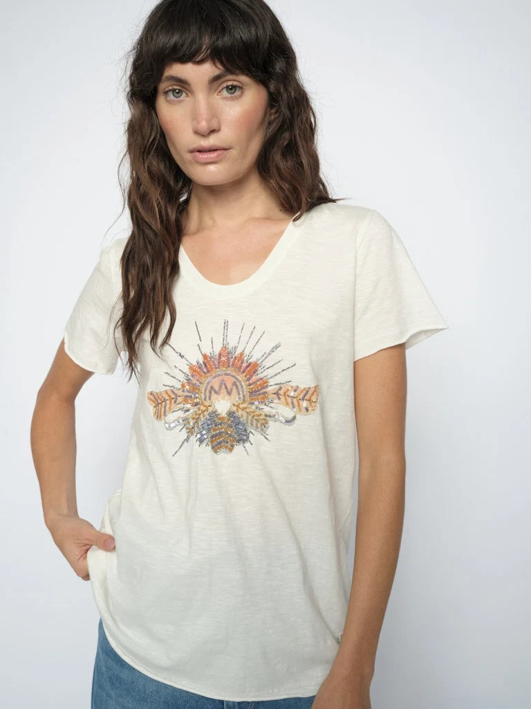 Tonia SS Glam Tee Ecru