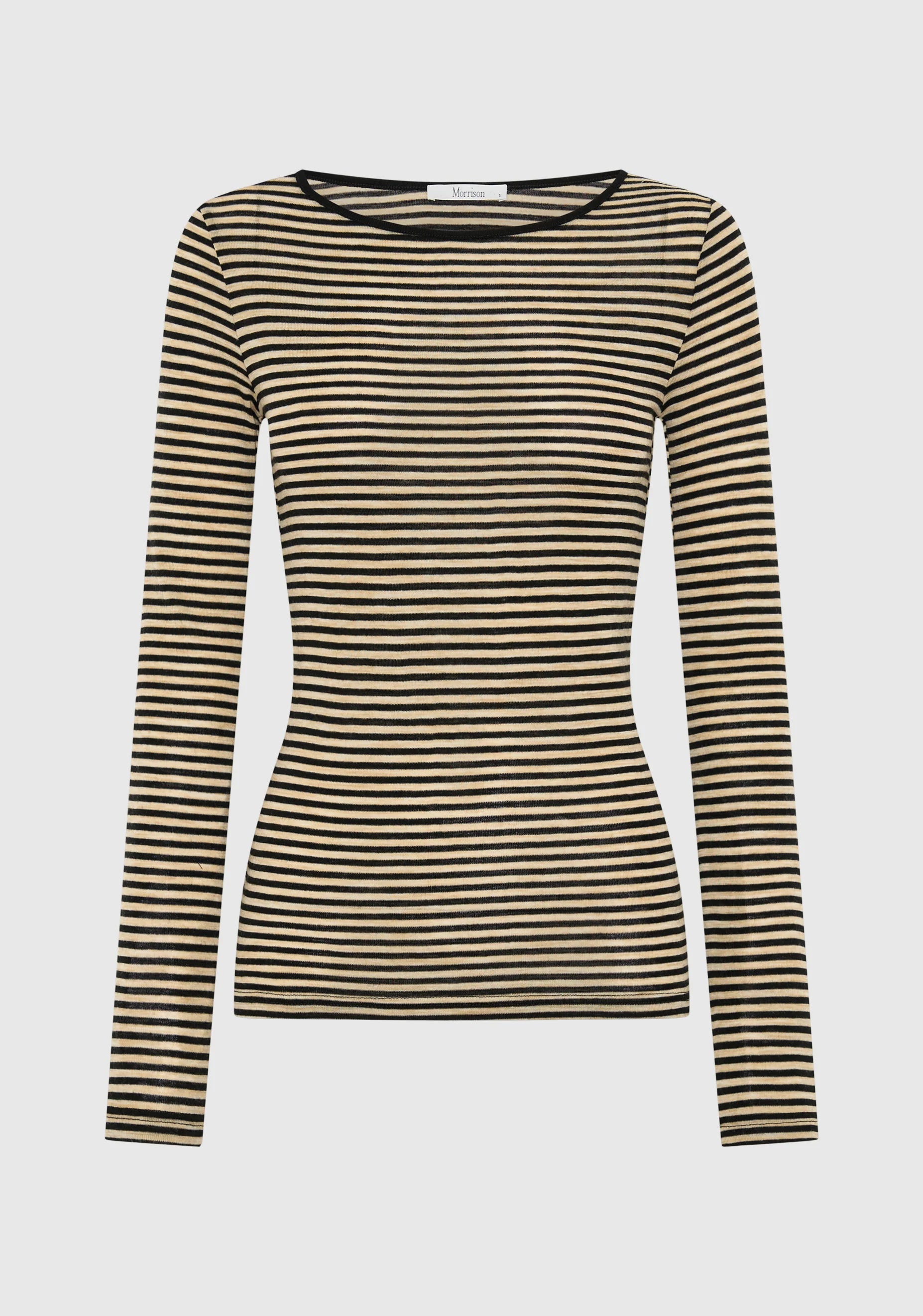 Morri Merino Stripe Round Neck Birch Black
